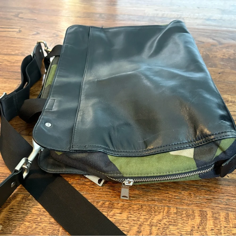 Jack Spade camo leather briefcase messenger bag black